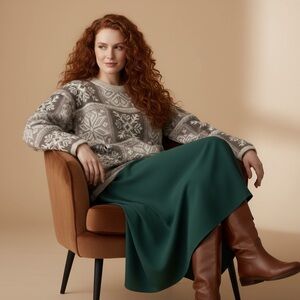 Vintage East West Nordic Snowflake Oversized Knit Sweater Top Size M